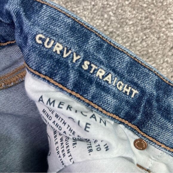 American Eagle Jeans Women's 6 Blue Curvy Straight Low Rise Medium Wash Torn Rip - Picture 7 of 13